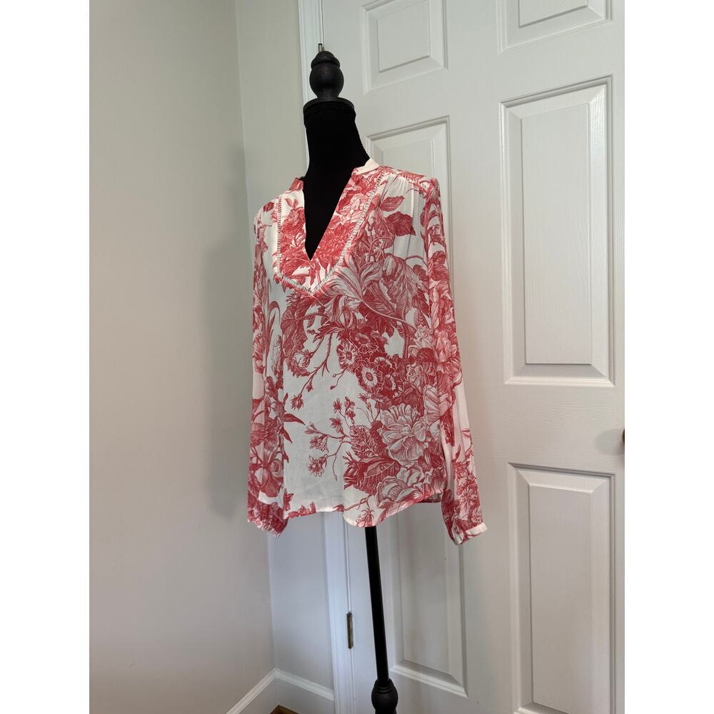 Ann Taylor LOFT Red & White Floral Blouse